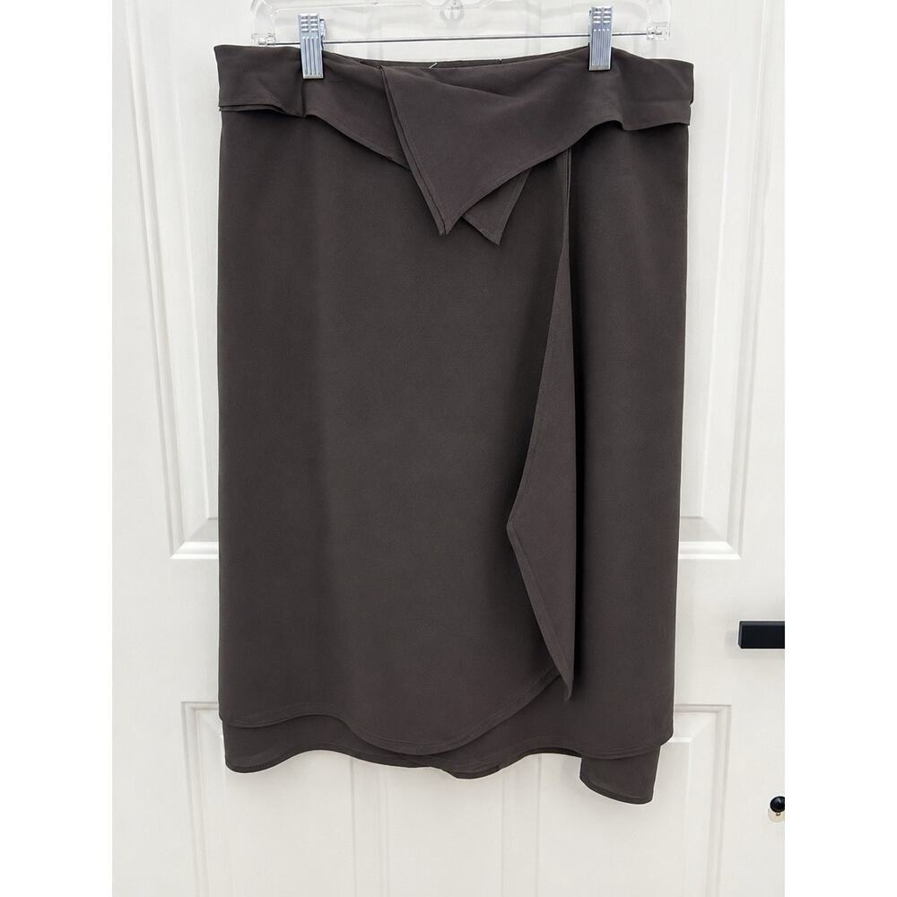 Max Mara Pure Seta Silk Wrap Skirt Brown Midi Below Knee Made In Italy Size 14